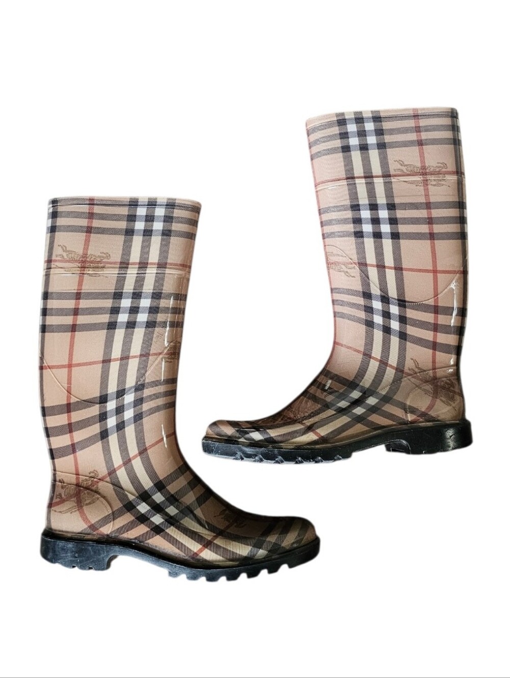 Burberry Plaid Check Tall Rain Boots Size 38